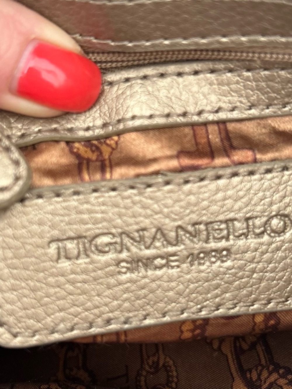 Tignanello Metallic Gold Pebbled Leather Crossbody Bag Buckle Accent Purse - Picture 9 of 11
